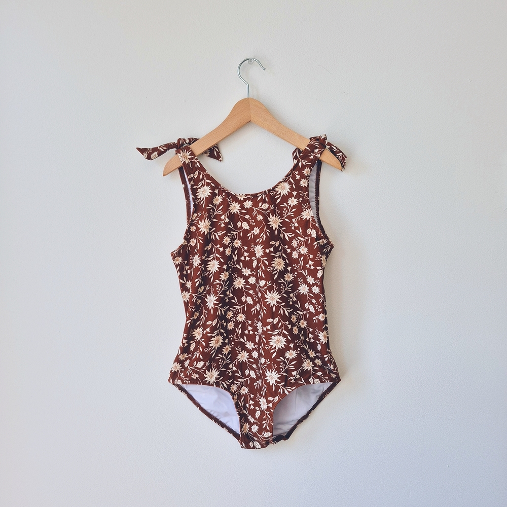 Rylee + Cru Brown Floral Kids Swim One Piece